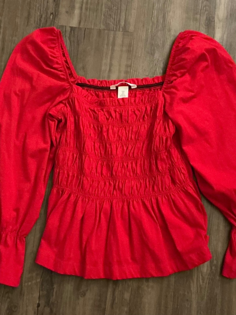 H&M Red Smocked Peplum Blouse, size S